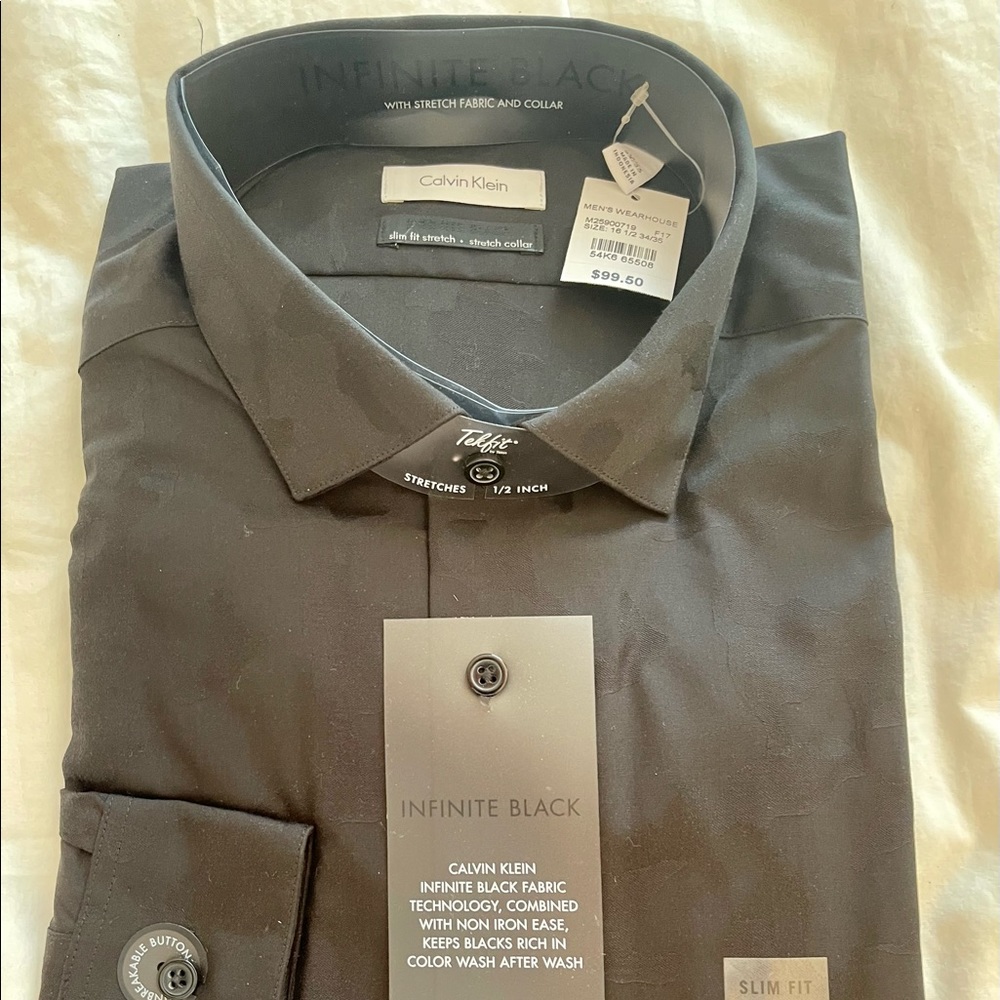 Infinite black Calvin Klein NWT Long  Sleeves slim Fit Dress Shirt 16 1/2 34-35